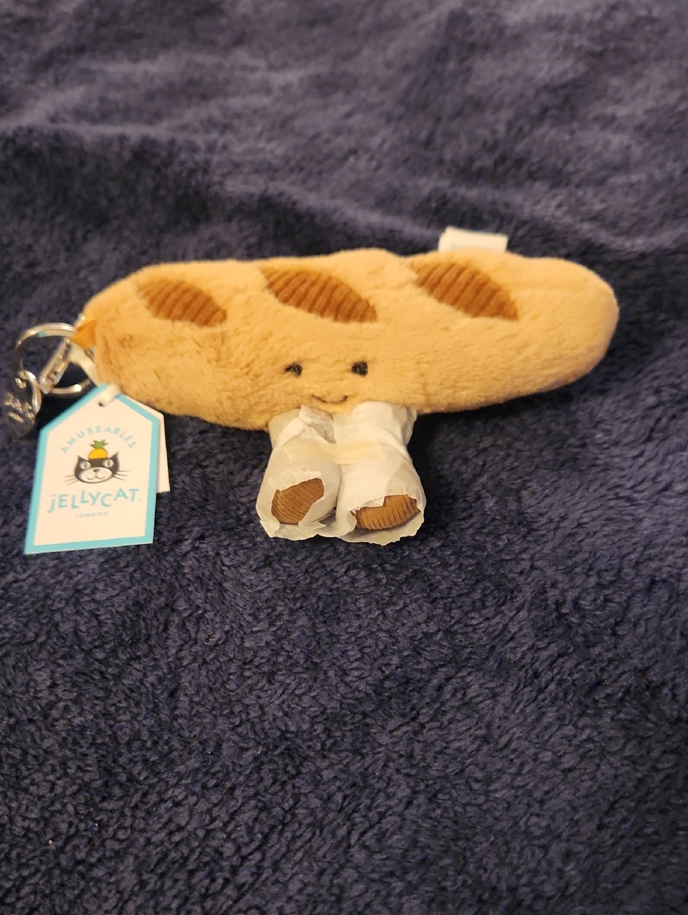 Jellycat Tan Baguette Plush Keyring with Smiling Face